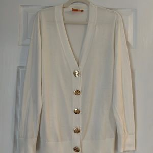 Tory Burch off white cardigan. Gold buttons. XL